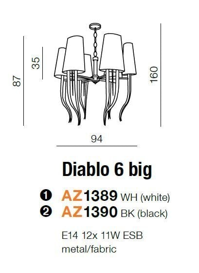 Laelamp Azzardo Diablo 6 Big AZ1389 цена и информация | Rippvalgustid | hansapost.ee