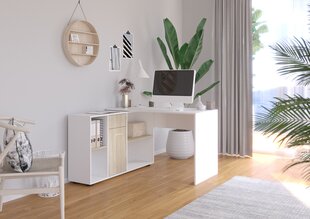 Kirjutuslaud Adrk Furniture Eliseo, valge/tamm цена и информация | Компьютерные, письменные столы | hansapost.ee
