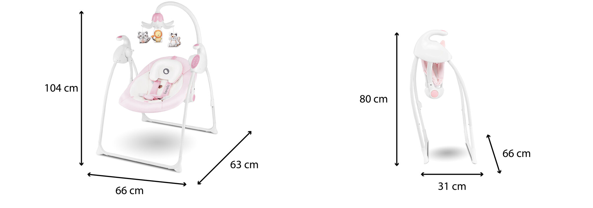 Nutikas kiik Lionelo Robin koos Sound Detect programmiga, pink цена и информация | Beebi lamamistoolid | hansapost.ee