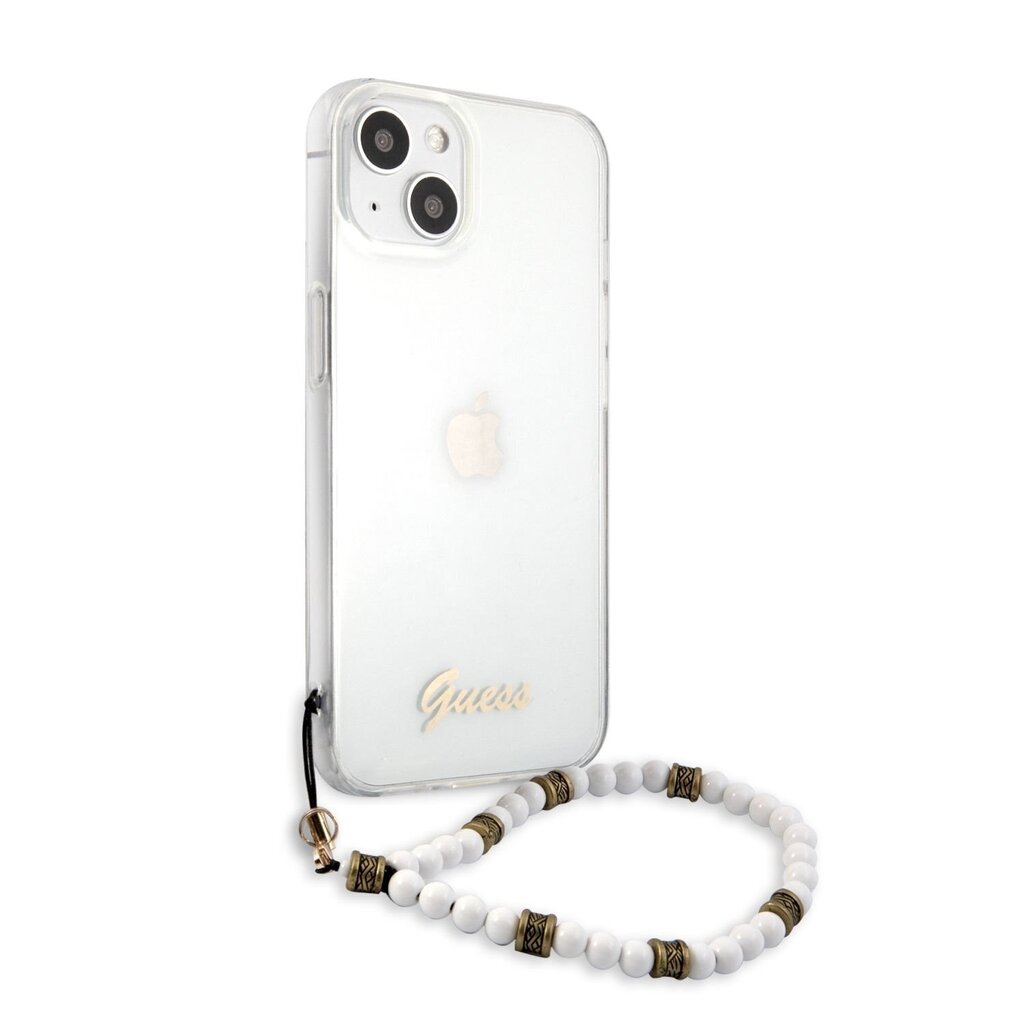 GUHCP13SKPSWH Guess PC Script and White Pearls Case for iPhone 13 Mini Transparent hind ja info | Telefonide kaitsekaaned ja -ümbrised | hansapost.ee
