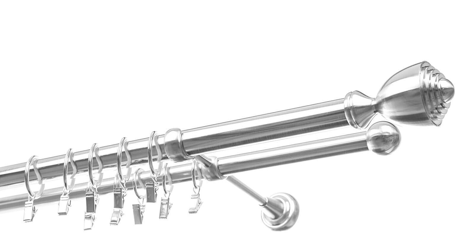 Kahekordne kardinapuu 25 mm + 19 mm APOLLO, 300 cm, roostevaba teras цена и информация | Kardinapuud | hansapost.ee