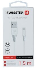 Кабель данных Swissten 5A Super Fast Charge для Huawei USB-C USB, 1.5 м, белый цена и информация | Кабели для телефонов | hansapost.ee