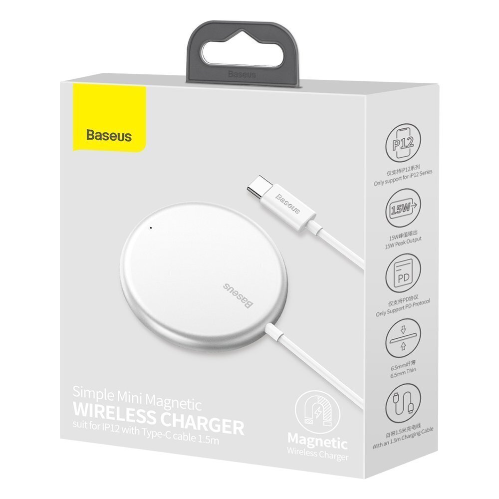 Magnetiline induktsioonlaadija Baseus Simple Mini MagSafe 15W - valge hind ja info | Laadijad mobiiltelefonidele | hansapost.ee