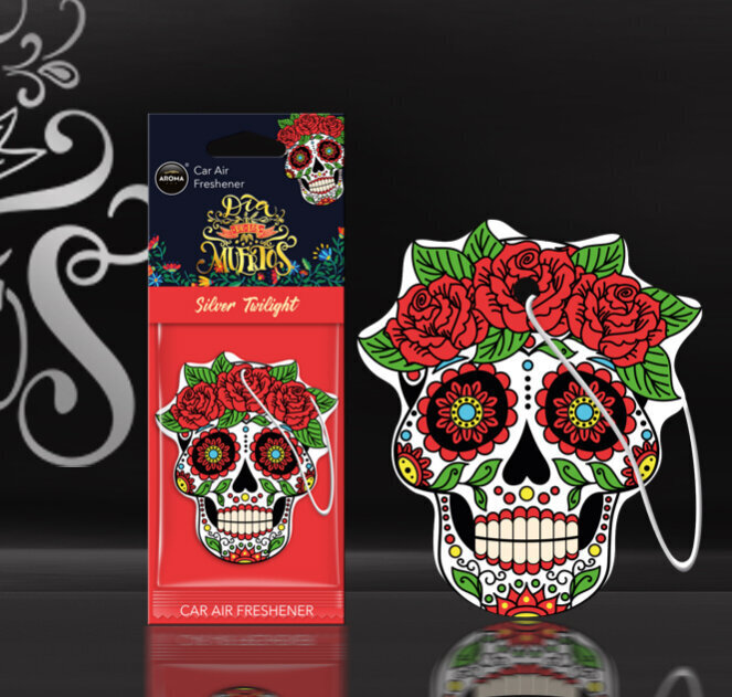 Stiilne õhuvärskendaja Kolju Aroma Dia De Los Muertos Silver Tatoo hind ja info | Auto õhuvärskendajad | hansapost.ee