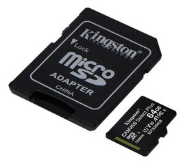 Kingston microSDHC 64GB (+ SD adapter) цена и информация | Карты памяти для телефонов | hansapost.ee