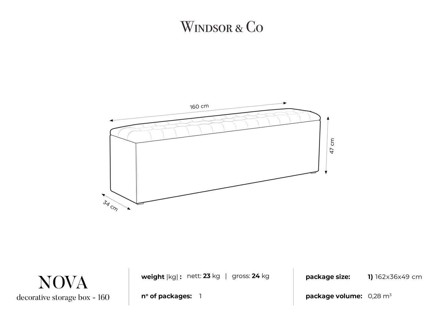 Tumba hoiukastiga Windsor and Co Nova 160, must hind ja info | Kott-toolid, tumbad, järid | hansapost.ee