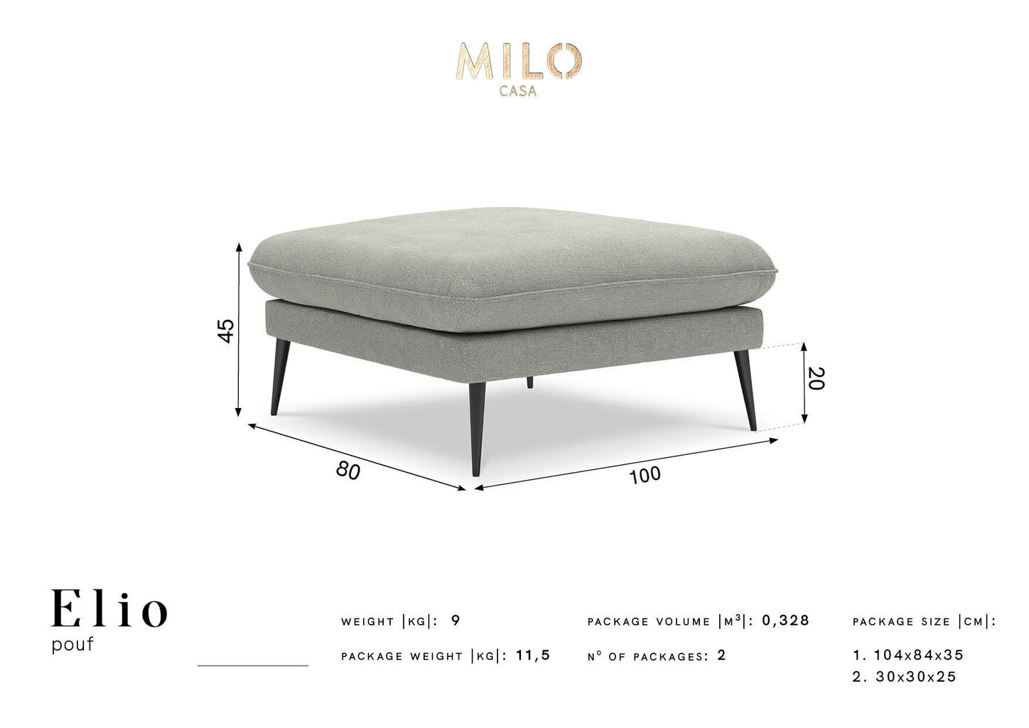 Tugitool Milo Casa Elio, hall/must цена и информация | Kott-toolid, tumbad, järid | hansapost.ee