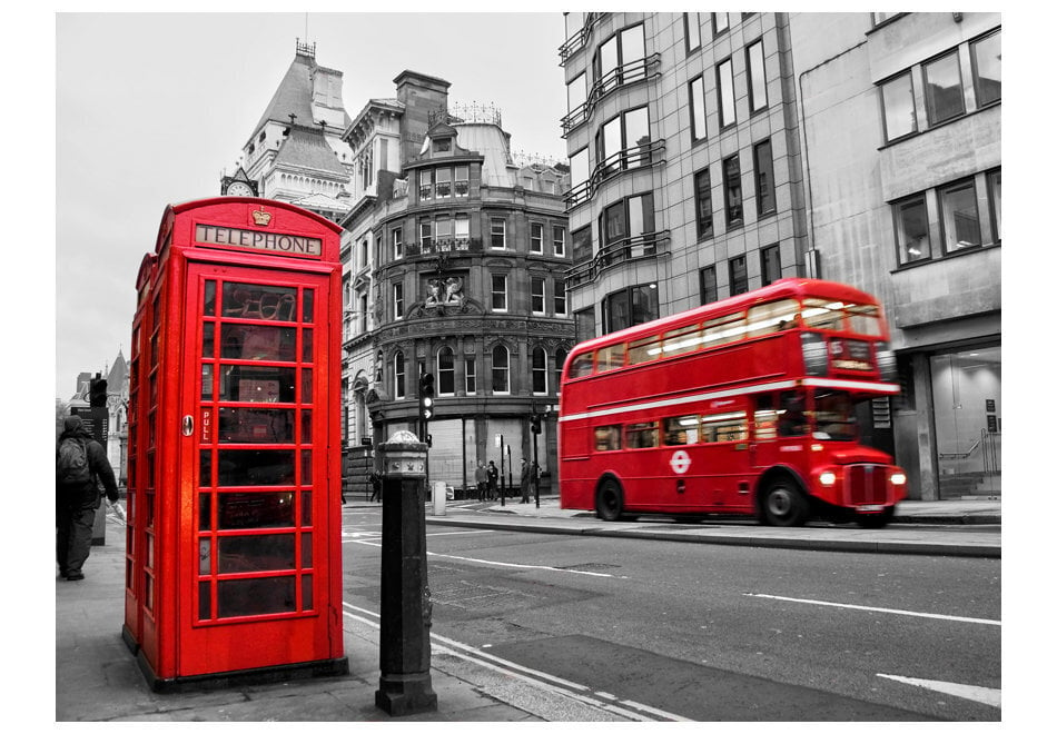 Fototapeet - Red bus and phone box in London hind ja info | Fototapeedid | hansapost.ee