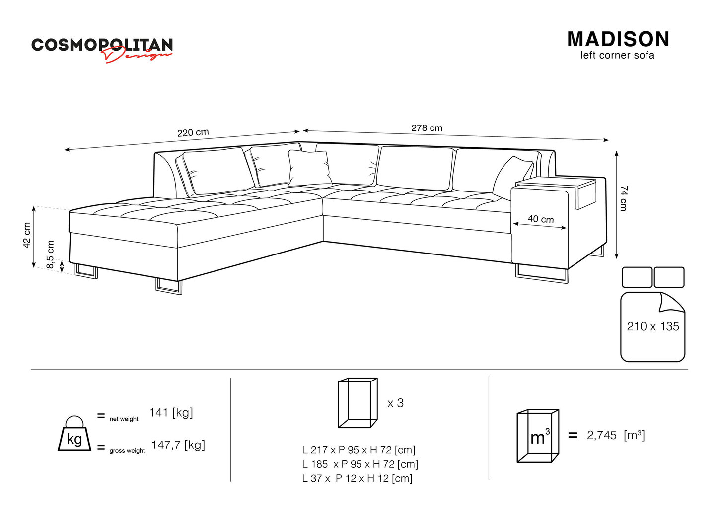 Pehme nurgadiivan Cosmopolitan Design Madison, must hind ja info | Nurgadiivanid ja nurgadiivanvoodid | hansapost.ee