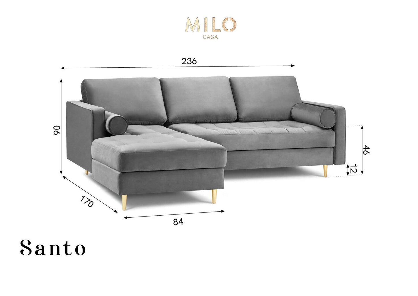 Pehme nurgadiivan Milo Casa Santo 4S-V, helehall hind ja info | Nurgadiivanid ja nurgadiivanvoodid | hansapost.ee