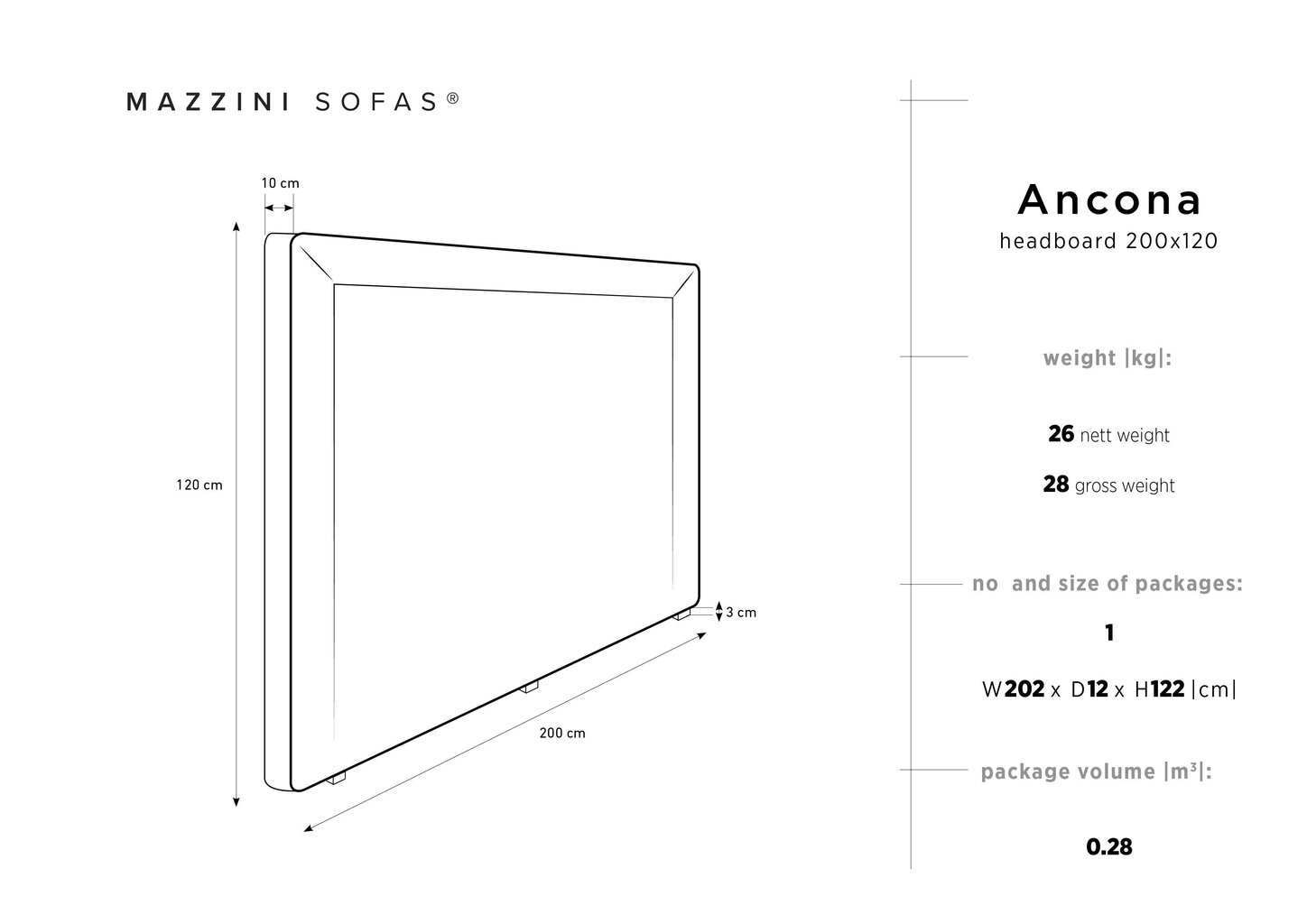 Voodipeats Mazzini Sofas Ancona 200 cm, must hind ja info | Voodid | hansapost.ee