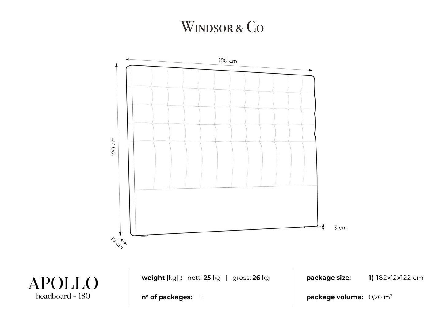 Voodipeats Windsor and Co Apollo 180 cm, hall hind ja info | Voodid | hansapost.ee