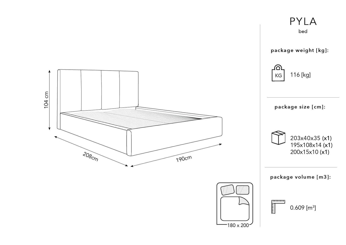 Voodi Micadoni Home Pyla 45, 180x200cm, helesinine hind ja info | Voodid | hansapost.ee