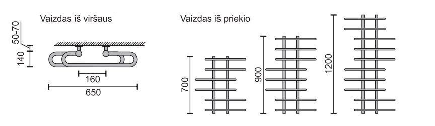 Käterätikuivati Rosela Akord, Matt teras, 650x1200 mm, 540W цена и информация | Käterätikuivatid ja vannitoa radiaaotrid | hansapost.ee