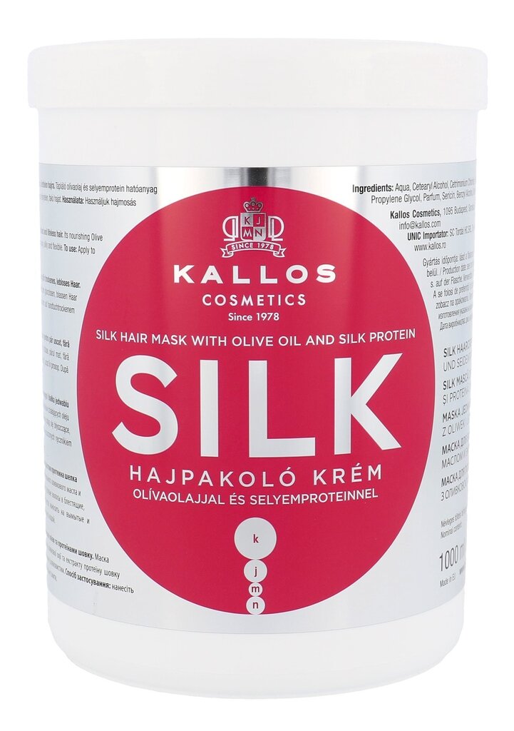 Siidiekstraktiga mask kahjustatud juustele Kallos Silk 1000 ml hind ja info | Juuksemaskid, õlid ja seerumid | hansapost.ee