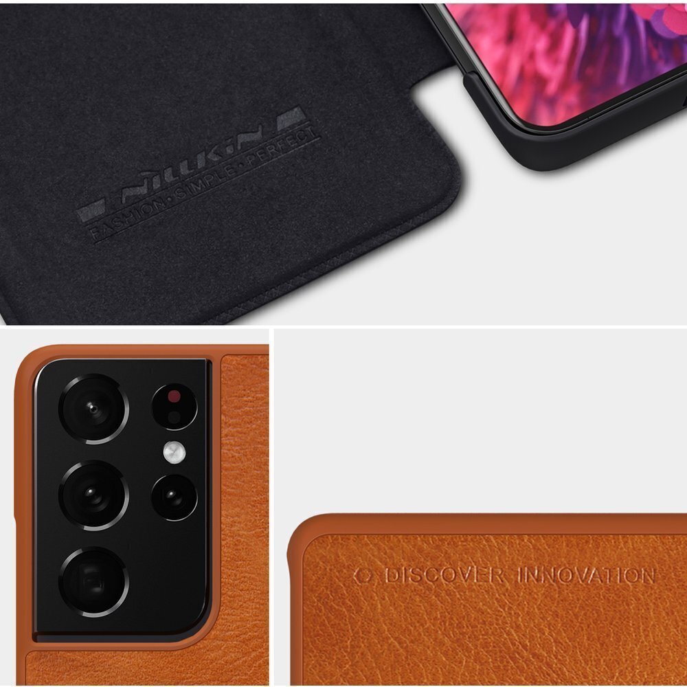 Nahast telefoniümbris Nillkin Qin original leather, telefonile Samsung Galaxy S21 Ultra 5G, pruun hind ja info | Telefonide kaitsekaaned ja -ümbrised | hansapost.ee