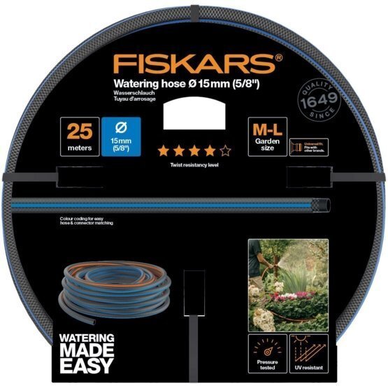 Aiavoolik Fiskars Q4, 15mm (5/8'') 25 m цена и информация | Niisutussüsteemid, kastmisvoolikud ja kastekannud | hansapost.ee