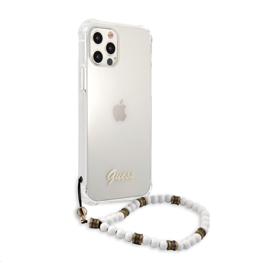 GUHCP12LKPSWH Guess PC Script and White Pearls Case for iPhone 12 Pro Max Transparent цена и информация | Telefonide kaitsekaaned ja -ümbrised | hansapost.ee