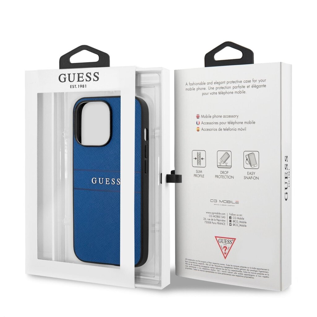 GUHCP13LPSASBBL Guess PU Leather Saffiano Case for iPhone 13 Pro Blue hind ja info | Telefonide kaitsekaaned ja -ümbrised | hansapost.ee