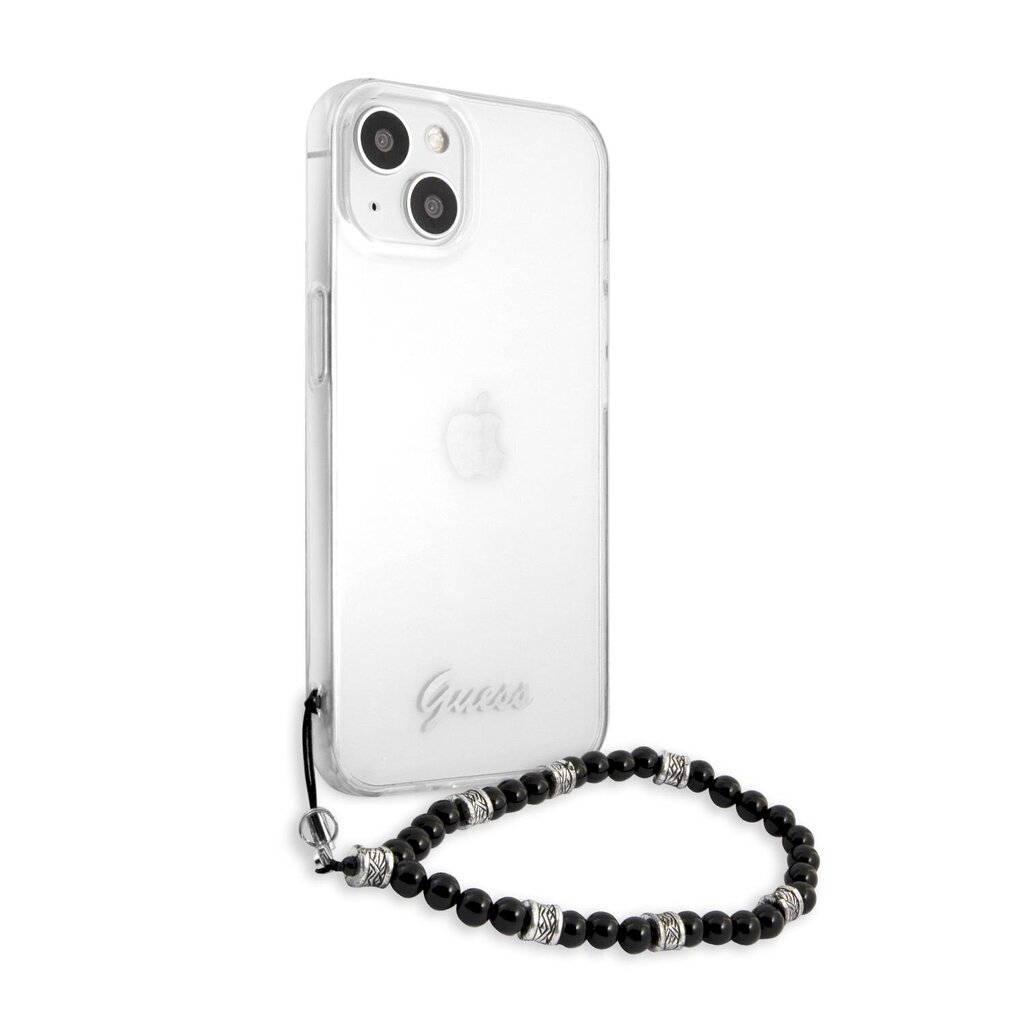 GUHCP13SKPSBK Guess PC Script and Black Pearls Case for iPhone 13 Mini Transparent hind ja info | Telefonide kaitsekaaned ja -ümbrised | hansapost.ee