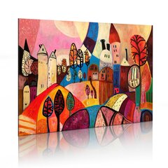 Käsitsivärvitud pilt - Colourful village цена и информация | Настенные деревянные декорации | hansapost.ee
