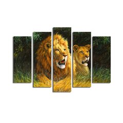 Viieosaline reproduktsioon Lõvid цена и информация | Настенные деревянные декорации | hansapost.ee