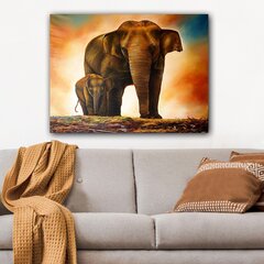 Репродукция Слон со слоненком цена и информация | Настенные деревянные декорации | hansapost.ee