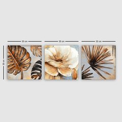 Репродукция из трех частей Цветок и листья цена и информация | Настенные деревянные декорации | hansapost.ee