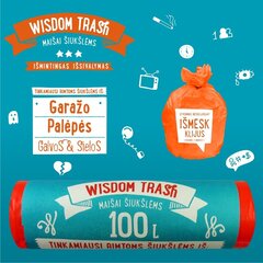 Мешки для мусора Wisdom Trash, привязанные, 100л, 8 шт цена и информация | Мусорные мешки | hansapost.ee