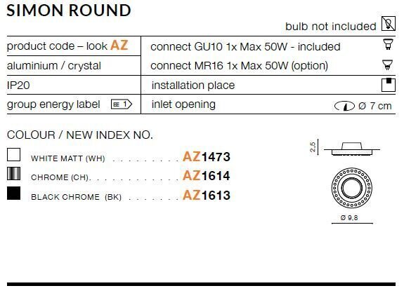 Sisseehitatud lamp Azzardo Simon Round White hind ja info | Süvistatavad LED valgustid | hansapost.ee