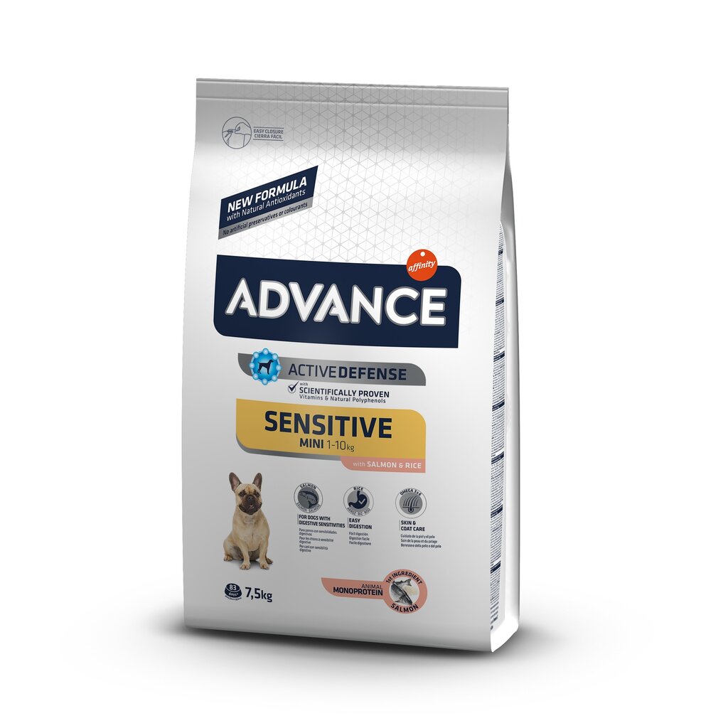 Kuivtoit väikestest tõugudest koertele ADVANCE Mini Sensitive, lõhe ja riisiga, 7,5 kg цена и информация | Koerte kuivtoit ja krõbinad | hansapost.ee