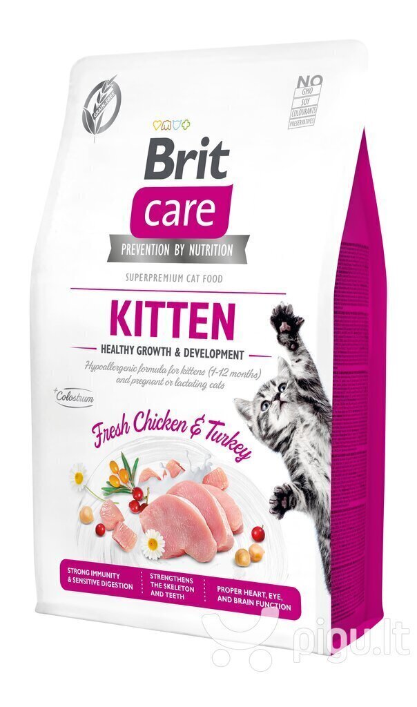 Brit Care Cat Grain-Free Kitten Healthy Growth kassitoit 2 kg hind ja info | Kassi kuivtoit ja kassikrõbinad | hansapost.ee