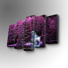 Репродукция из пяти частей Розовый лес и дом цена и информация | Настенные деревянные декорации | hansapost.ee