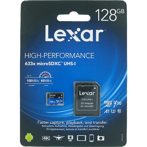 Lexar mälukaart microSDXC 128GB 633X V30 R95/W45 + adapter цена и информация | Fotoaparaatide mälukaardid | hansapost.ee