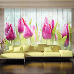 Fototapeet - Tulips on white wood hind ja info | Fototapeedid | hansapost.ee