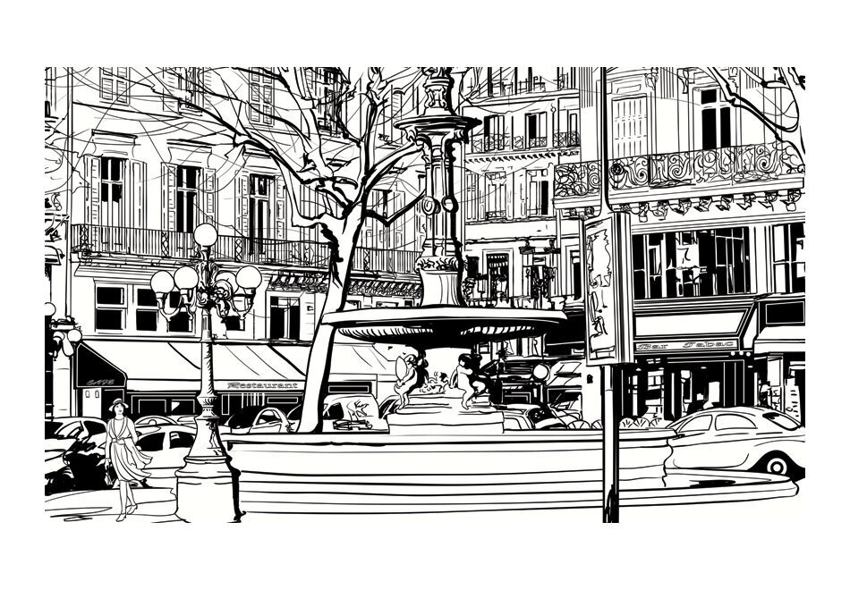 Fototapeet - Sketch of parisian fountain hind ja info | Fototapeedid | hansapost.ee