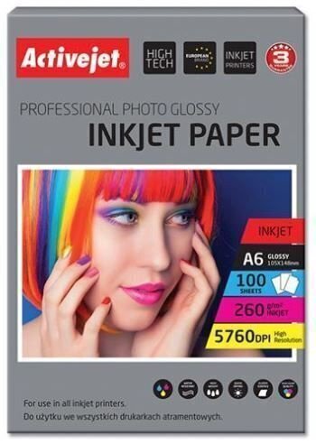 Läikiv fotopaber Activejet AP6-260G100, 100 lehte цена и информация | Vihikud, märkmikud ja paberikaubad | hansapost.ee