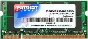 Patriot DDR2 SODIMM 2GB 800MHz CL6 (PSD22G8002S) цена и информация | Объём памяти (RAM) | hansapost.ee