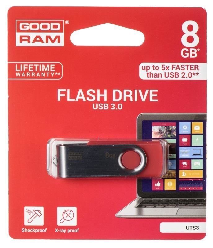 Mälupulk Goodram UTS3 8GB 3.0, Punane цена и информация | Mälupulgad | hansapost.ee