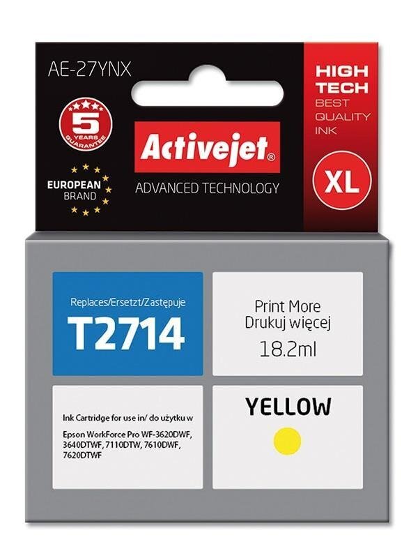 Activejet AE-27YNX EPSON T2714, XL mahutav kassett, kollane hind ja info | Tindiprinteri kassetid | hansapost.ee
