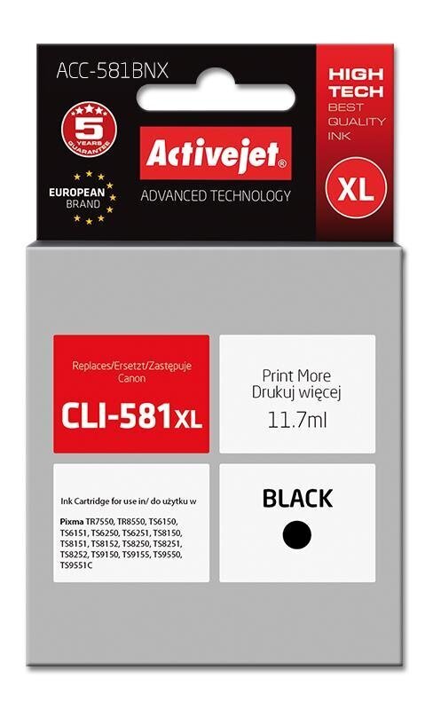 Printerikassett ActiveJet ACC-581BNX, must hind ja info | Tindiprinteri kassetid | hansapost.ee
