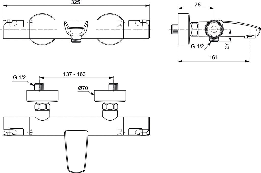 Pinnale paigaldatav termostaadiga vannisegisti Ideal Standard Ceratherm T50 A7223AA hind ja info | Vannitoa segistid | hansapost.ee