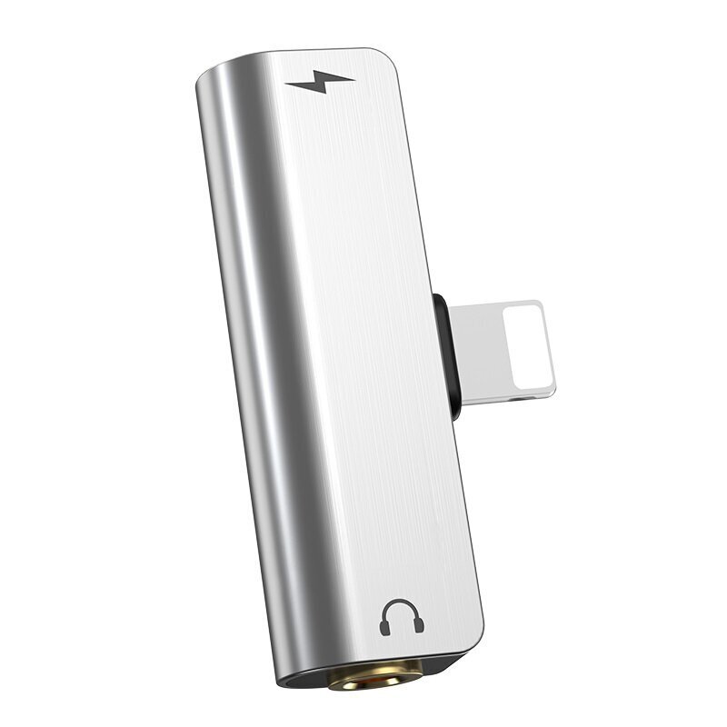 Audio adapter Hoco LS25 alates Apple Lightning kuni Lightning + 3,5mm hõbedane цена и информация | Mobiiltelefonide kaablid | hansapost.ee