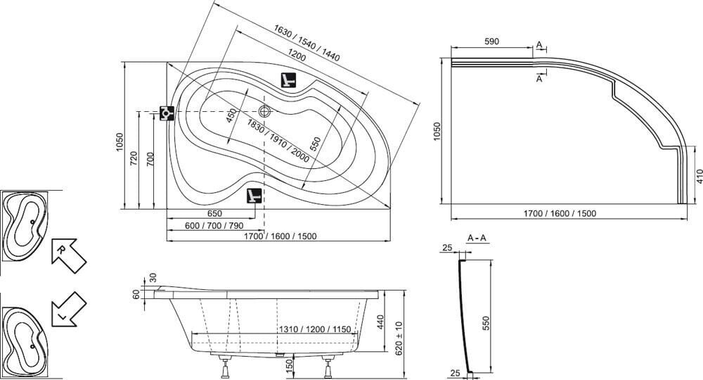 ROSA II R vann 150x105 valge hind ja info | Vannid | hansapost.ee