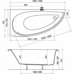 Akrüülvann Avocado 160x75L lumivalge цена и информация | Ванночки | hansapost.ee