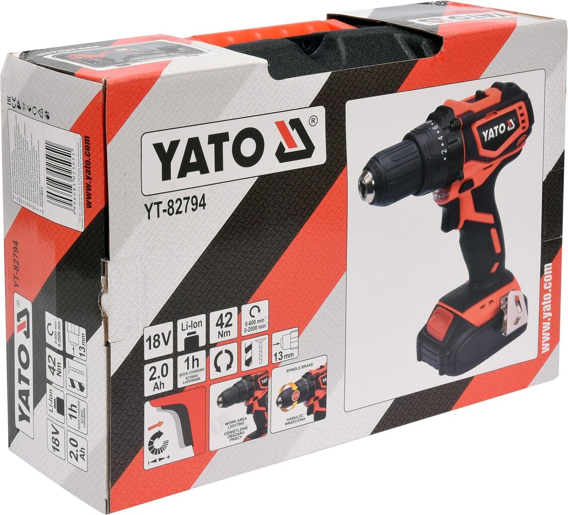 YATO YT-82794 akutrell ilma harjadeta 18V komplekt 42nm hind ja info | Akutrellid, puurid ja kruvikeerajad | hansapost.ee