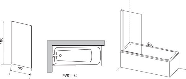 Vannisein PVS1-80 läikiv+klaas Transparent hind ja info | Vannitoa lisatarvikud | hansapost.ee