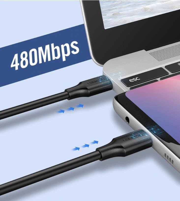 USB-C PD kaabel UGREEN Power Delivery 60W 1m (must) цена и информация | Juhtmed ja kaablid | hansapost.ee