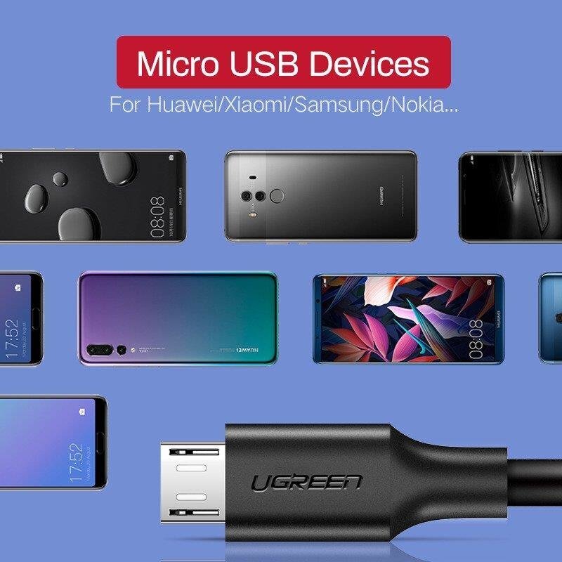 Ugreen US289 USB to Micro USB cable, QC 3.0, 2.4A, 1m, black hind ja info | Juhtmed ja kaablid | hansapost.ee