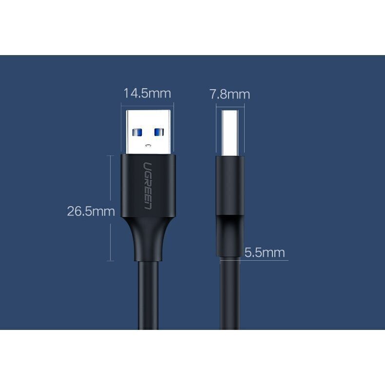 Kaabel Ugreen USB 2.0 (male) - USB 2.0 (male) 0,5 m, must UGR392BLK hind ja info | Juhtmed ja kaablid | hansapost.ee